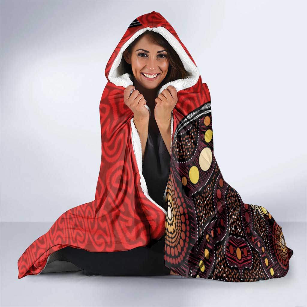 Australia and Papua New Guinea Together Hooded Blanket Bird-of-paradise and Kangaroo with Oro Tapa and Aboriginal Art Motifs - Polynesian Pride