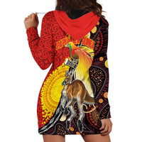 Australia and Papua New Guinea Together Hoodie Dress Bird-of-paradise and Kangaroo with Oro Tapa and Aboriginal Art Motifs - Polynesian Pride