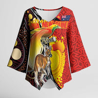 Australia and Papua New Guinea Together Kimono Sleeve Blouse Bird-of-paradise and Kangaroo with Oro Tapa and Aboriginal Art Motifs - Polynesian Pride