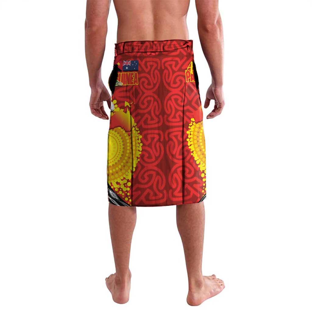 Australia and Papua New Guinea Together Lavalava Bird-of-paradise and Kangaroo with Oro Tapa and Aboriginal Art Motifs - Polynesian Pride