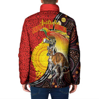 Australia and Papua New Guinea Together Padded Jacket Bird-of-paradise and Kangaroo with Oro Tapa and Aboriginal Art Motifs - Polynesian Pride