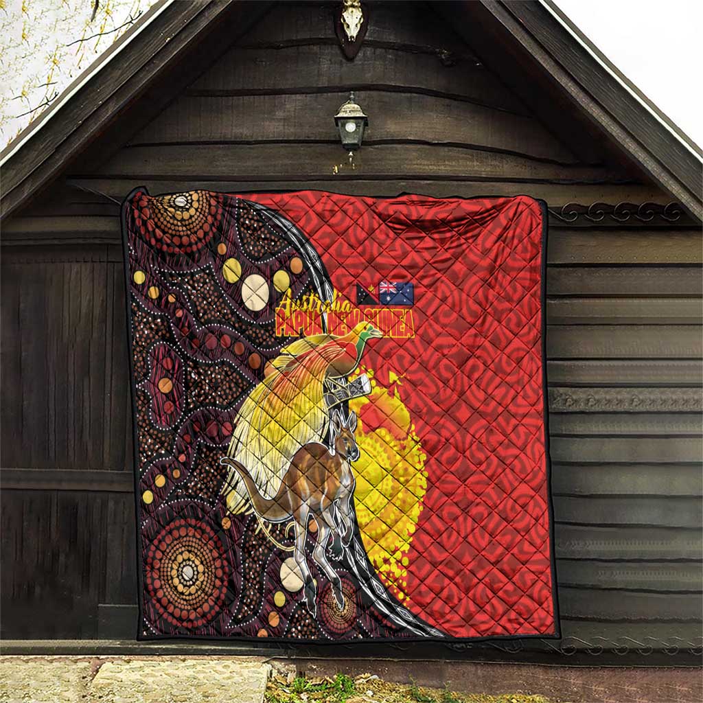 Australia and Papua New Guinea Together Quilt Bird-of-paradise and Kangaroo with Oro Tapa and Aboriginal Art Motifs - Polynesian Pride