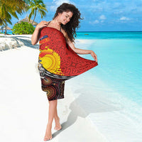 Australia and Papua New Guinea Together Sarong Bird-of-paradise and Kangaroo with Oro Tapa and Aboriginal Art Motifs - Polynesian Pride