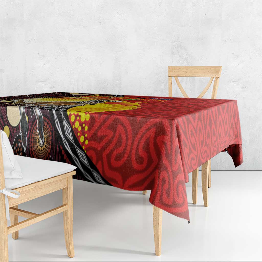 Australia and Papua New Guinea Together Tablecloth Bird-of-paradise and Kangaroo with Oro Tapa and Aboriginal Art Motifs - Polynesian Pride