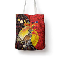 Australia and Papua New Guinea Together Tote Bag Bird-of-paradise and Kangaroo with Oro Tapa and Aboriginal Art Motifs - Polynesian Pride