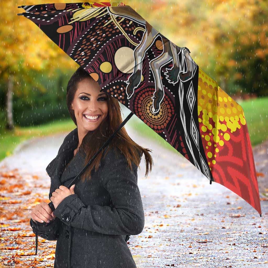 Australia and Papua New Guinea Together Umbrella Bird-of-paradise and Kangaroo with Oro Tapa and Aboriginal Art Motifs - Polynesian Pride