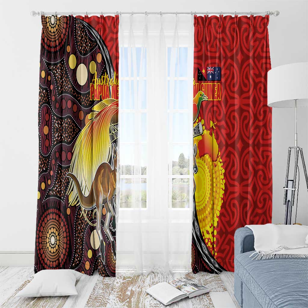 Australia and Papua New Guinea Together Window Curtain Bird-of-paradise and Kangaroo with Oro Tapa and Aboriginal Art Motifs - Polynesian Pride
