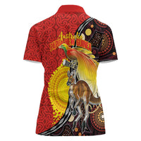 Australia and Papua New Guinea Together Women Polo Shirt Bird-of-paradise and Kangaroo with Oro Tapa and Aboriginal Art Motifs - Polynesian Pride