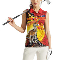 Australia and Papua New Guinea Together Women Sleeveless Polo Shirt Bird-of-paradise and Kangaroo with Oro Tapa and Aboriginal Art Motifs - Polynesian Pride