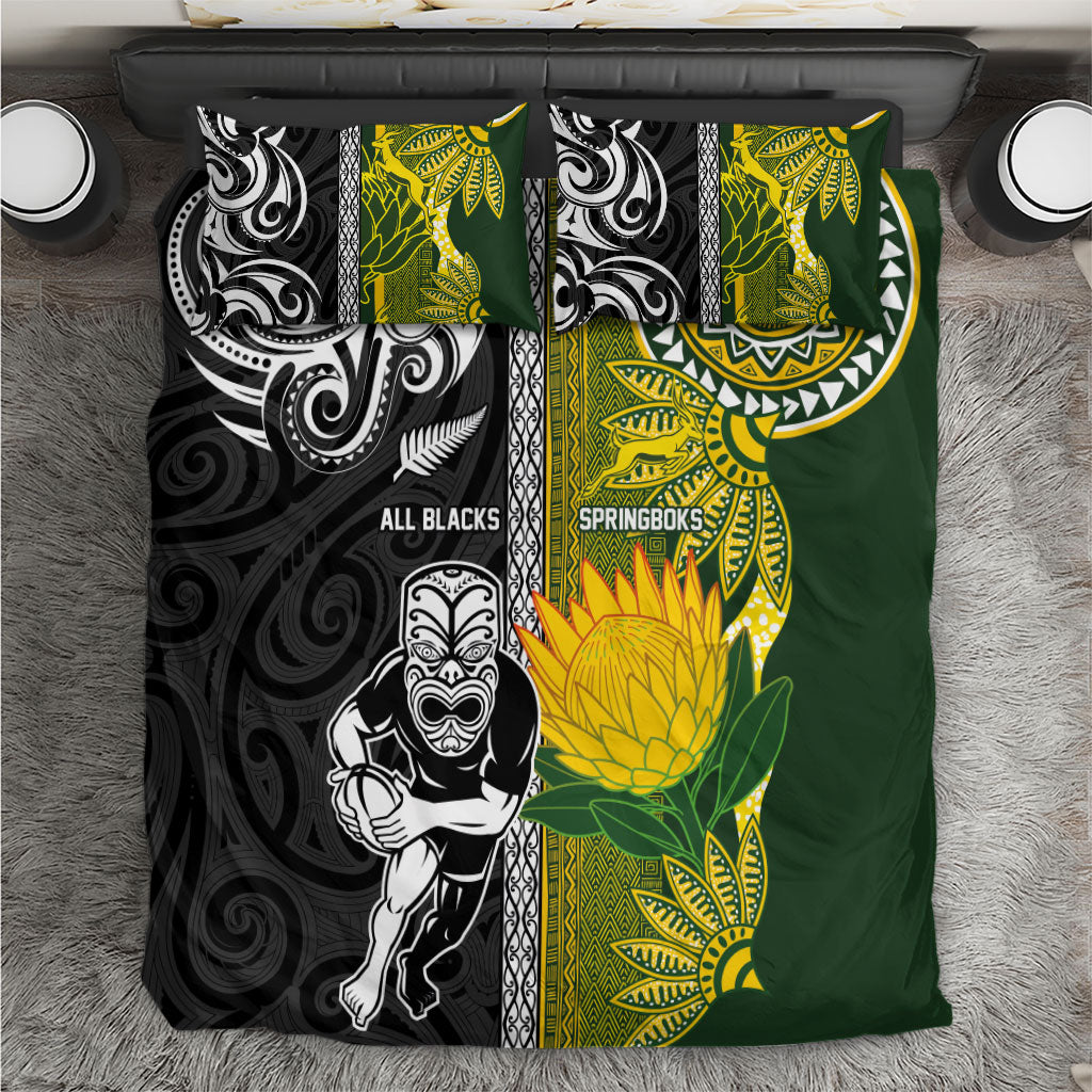 Rugby New Zealand and South Africa Bedding Set Greatest Rivalry Silver Fern and Antelope