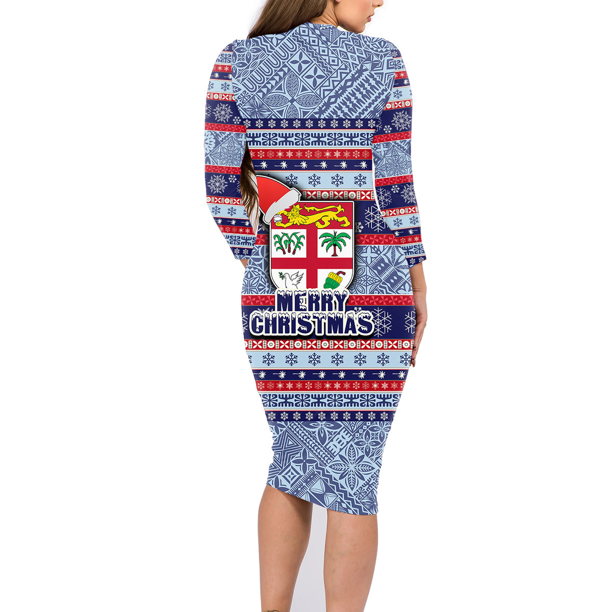 fiji-christmas-family-matching-long-sleeve-bodycon-dress-and-hawaiian-shirt-fijian-santa-and-coat-of-arms-mix-tapa-pattern-striped-style