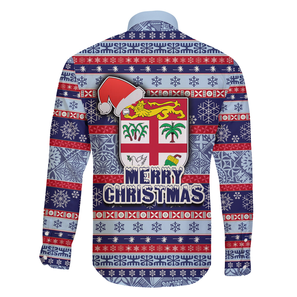 fiji-christmas-family-matching-off-shoulder-short-dress-and-hawaiian-shirt-fijian-santa-and-coat-of-arms-mix-tapa-pattern-striped-style