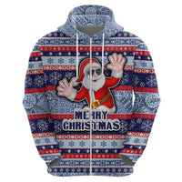 Fiji Christmas Hoodie Fijian Santa and Coat of Arms Mix Tapa Pattern Striped Style LT03 - Polynesian Pride