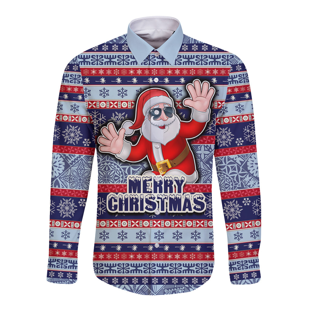 fiji-christmas-long-sleeve-button-shirt-fijian-santa-and-coat-of-arms-mix-tapa-pattern-striped-style
