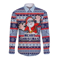 fiji-christmas-long-sleeve-button-shirt-fijian-santa-and-coat-of-arms-mix-tapa-pattern-striped-style