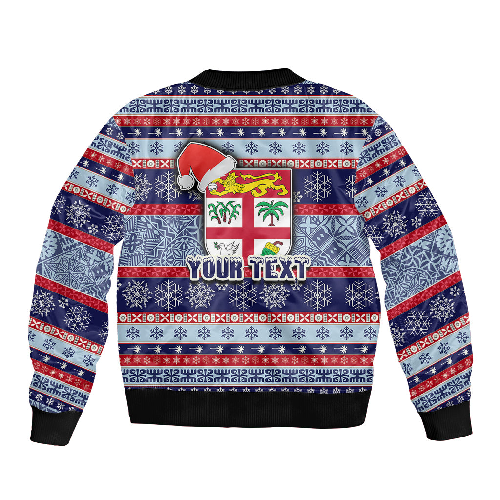 Custom Fiji Christmas Bomber Jacket Fijian Santa and Coat of Arms Mix Tapa Pattern Striped Style LT03 - Polynesian Pride