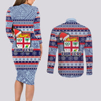 custom-fiji-christmas-couples-matching-long-sleeve-bodycon-dress-and-long-sleeve-button-shirts-fijian-santa-and-coat-of-arms-mix-tapa-pattern-striped-style