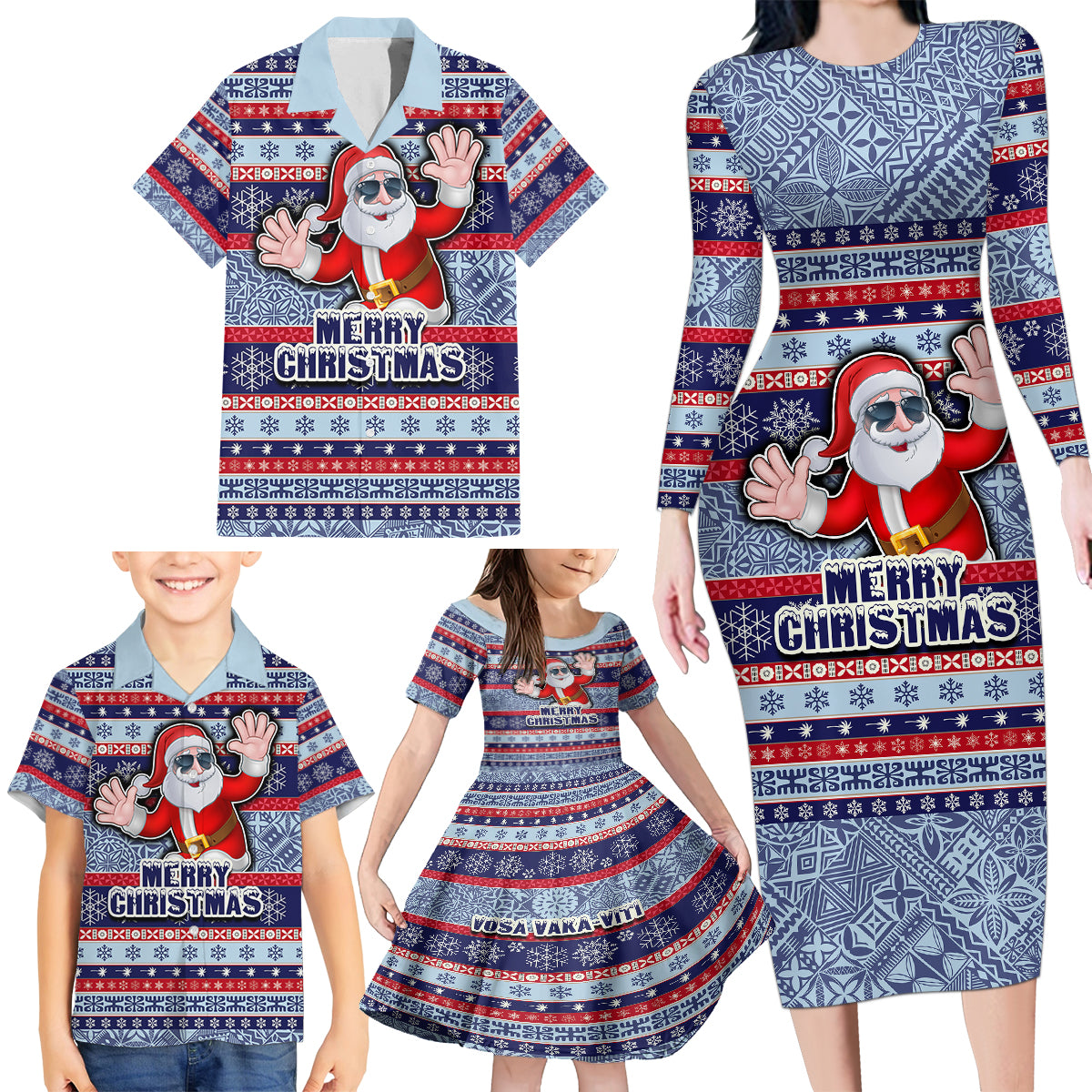 custom-fiji-christmas-family-matching-long-sleeve-bodycon-dress-and-hawaiian-shirt-fijian-santa-and-coat-of-arms-mix-tapa-pattern-striped-style