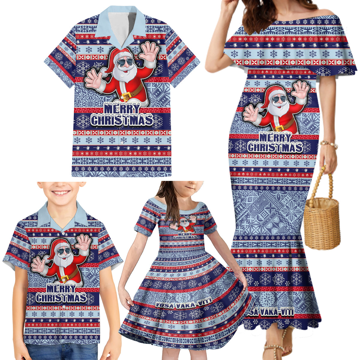 custom-fiji-christmas-family-matching-mermaid-dress-and-hawaiian-shirt-fijian-santa-and-coat-of-arms-mix-tapa-pattern-striped-style