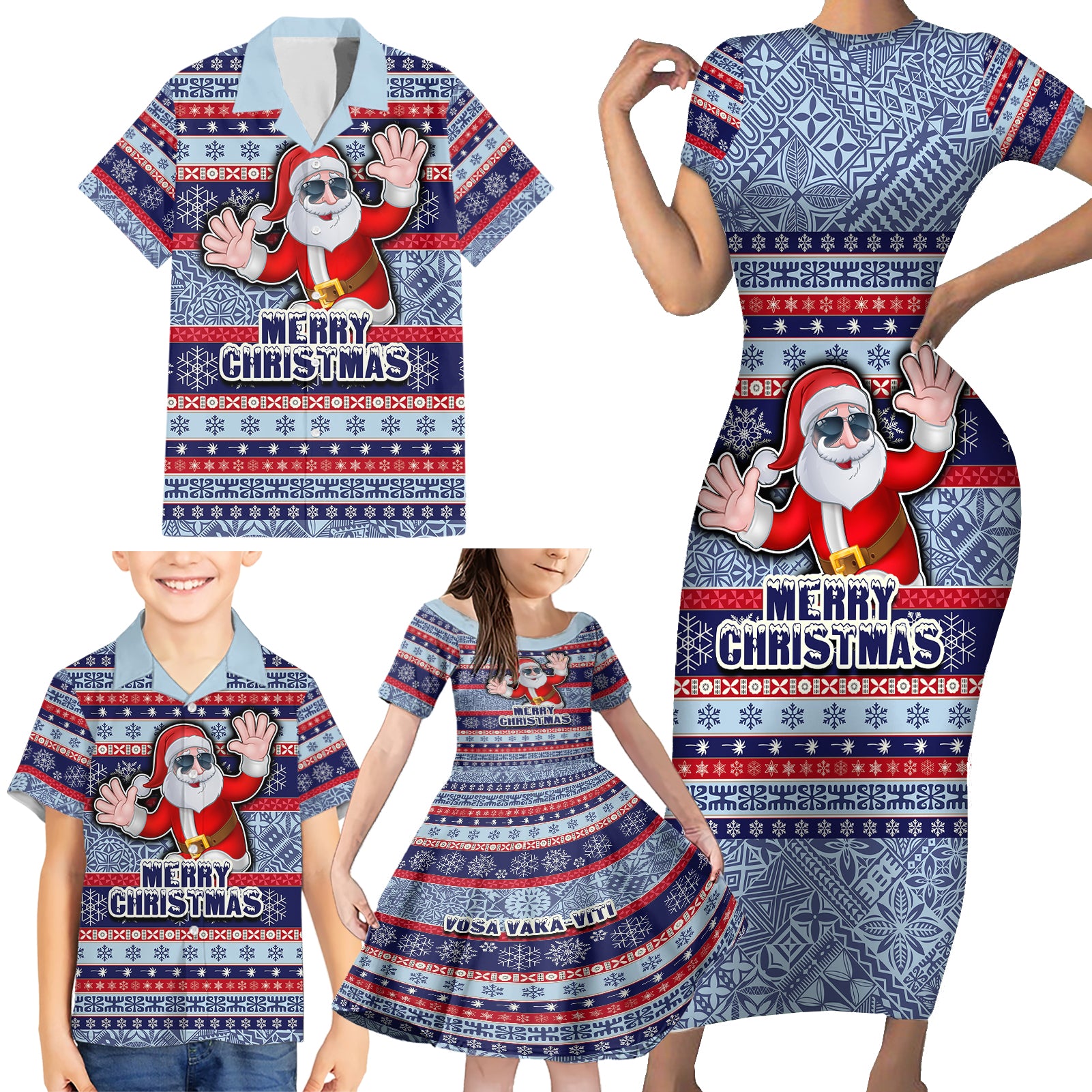 custom-fiji-christmas-family-matching-short-sleeve-bodycon-dress-and-hawaiian-shirt-fijian-santa-and-coat-of-arms-mix-tapa-pattern-striped-style