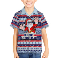 Custom Fiji Christmas Hawaiian Shirt Fijian Santa and Coat of Arms Mix Tapa Pattern Striped Style LT03 - Polynesian Pride