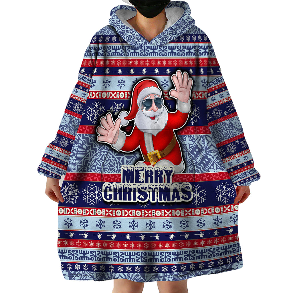 custom-fiji-christmas-wearable-blanket-hoodie-fijian-santa-and-coat-of-arms-mix-tapa-pattern-striped-style