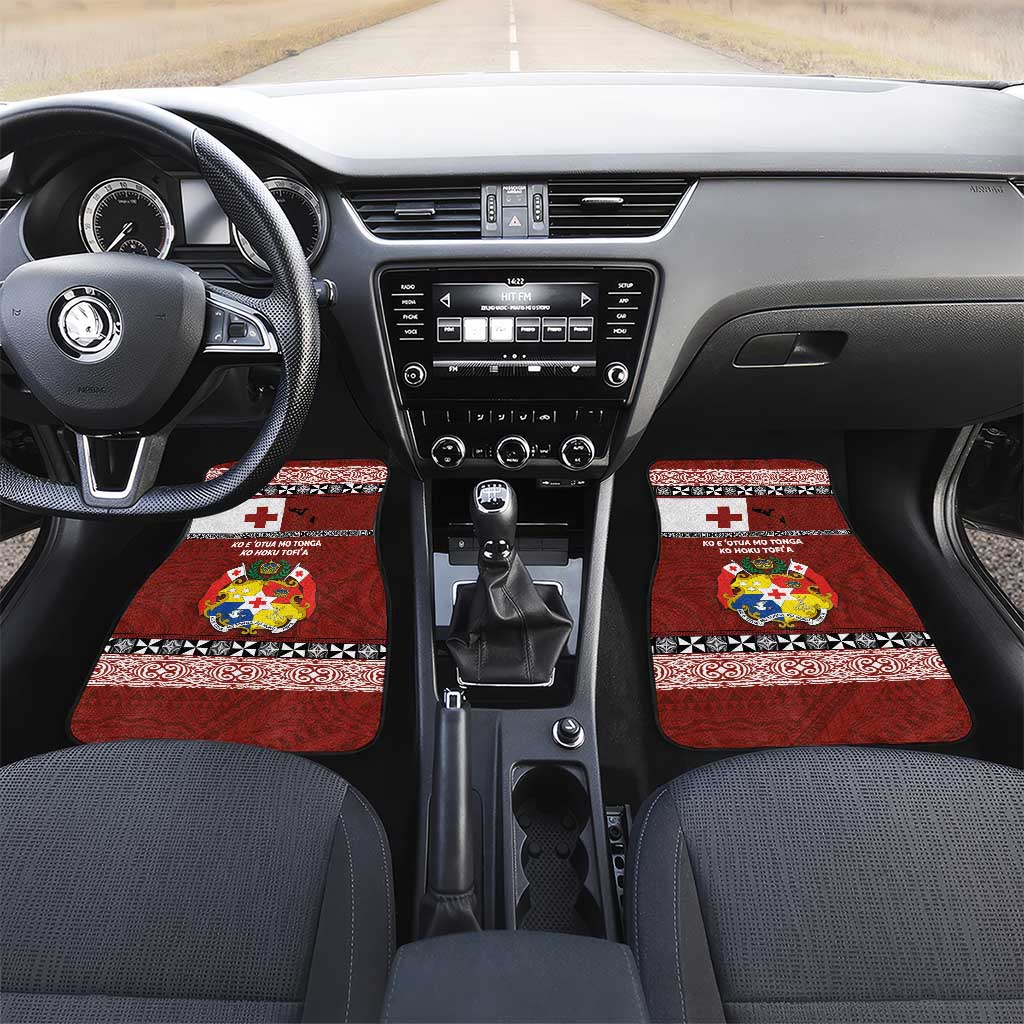 Tongan Culture Car Mats Ngatu Art Tattoo and Emblem of Tonga LT03 Set 2pcs - Front Red - Polynesian Pride