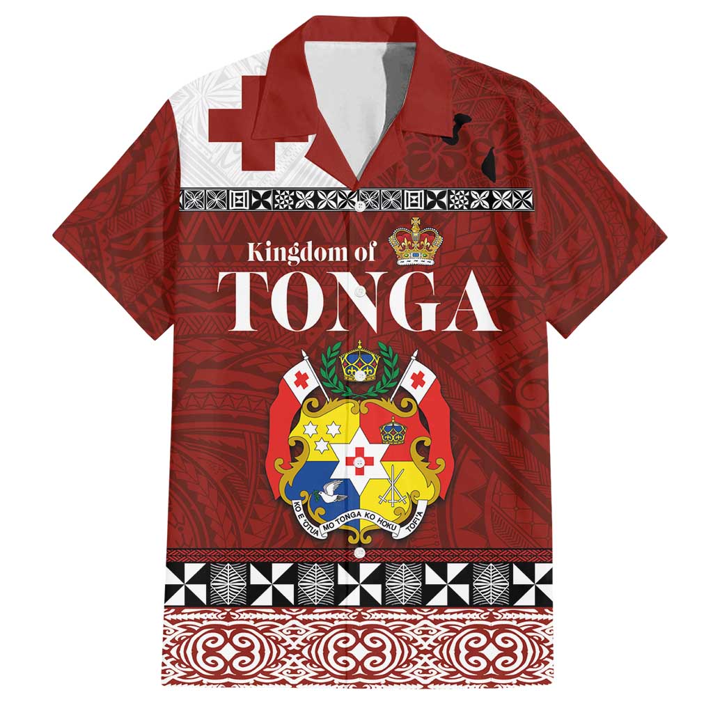 Tongan Culture Family Matching Off Shoulder Short Dress and Hawaiian Shirt Ngatu Art Tattoo and Emblem of Tonga