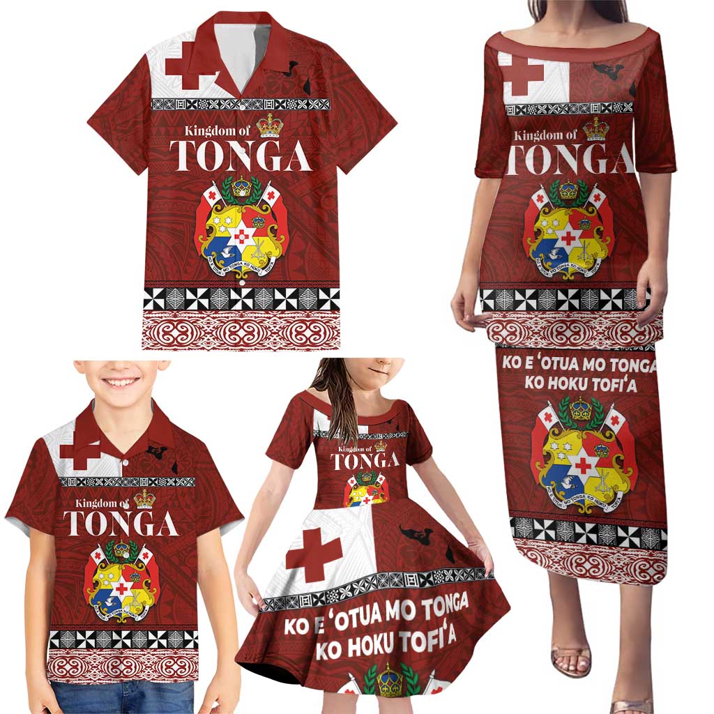 Tongan Culture Family Matching Puletasi and Hawaiian Shirt Ngatu Art Tattoo and Emblem of Tonga