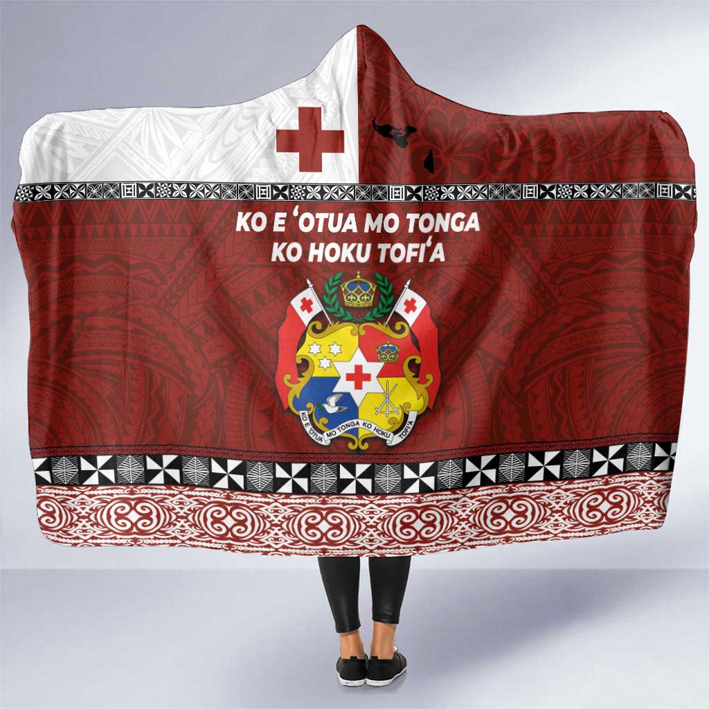 Tongan Culture Hooded Blanket Ngatu Art Tattoo and Emblem of Tonga LT03 One Size Red - Polynesian Pride