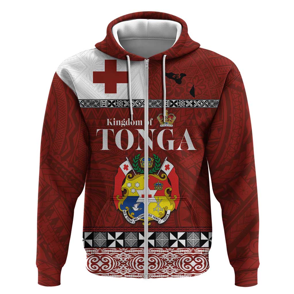 Tongan Culture Hoodie Ngatu Art Tattoo and Emblem of Tonga LT03 Zip Hoodie Red - Polynesian Pride