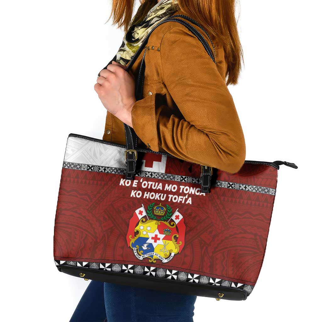 Tongan Culture Leather Tote Bag Ngatu Art Tattoo and Emblem of Tonga LT03 Red - Polynesian Pride