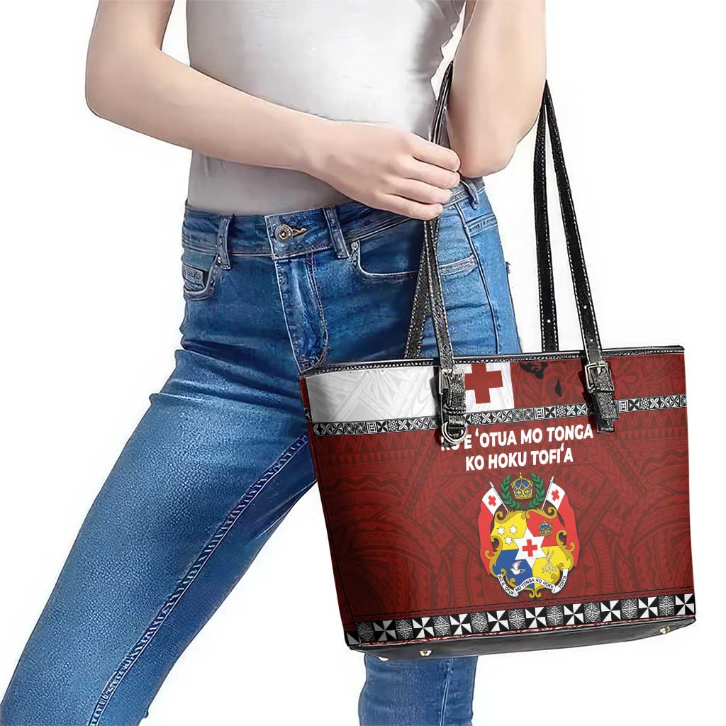 Tongan Culture Leather Tote Bag Ngatu Art Tattoo and Emblem of Tonga LT03 - Polynesian Pride