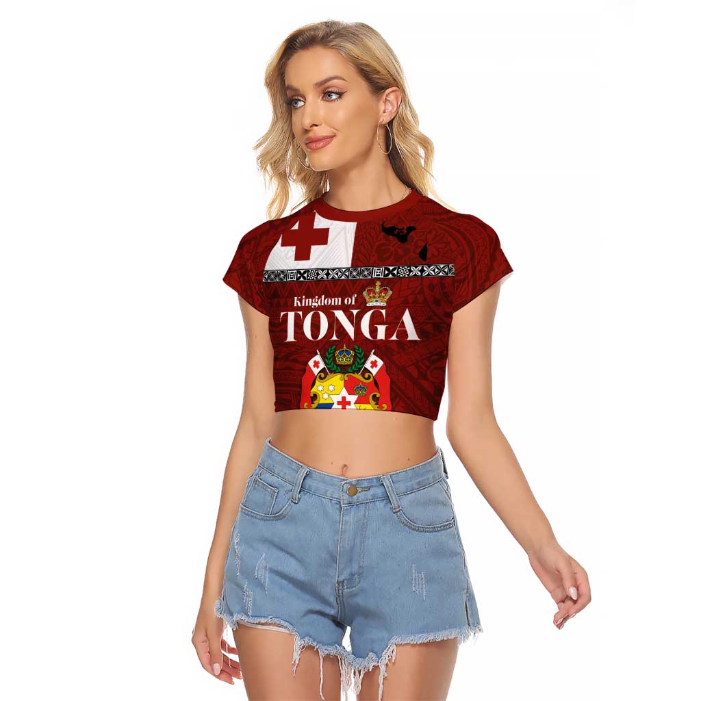 Tongan Culture Raglan Cropped T Shirt Ngatu Art Tattoo and Emblem of Tonga LT03 Female Red - Polynesian Pride