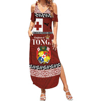 Tongan Culture Summer Maxi Dress Ngatu Art Tattoo and Emblem of Tonga LT03 Women Red - Polynesian Pride