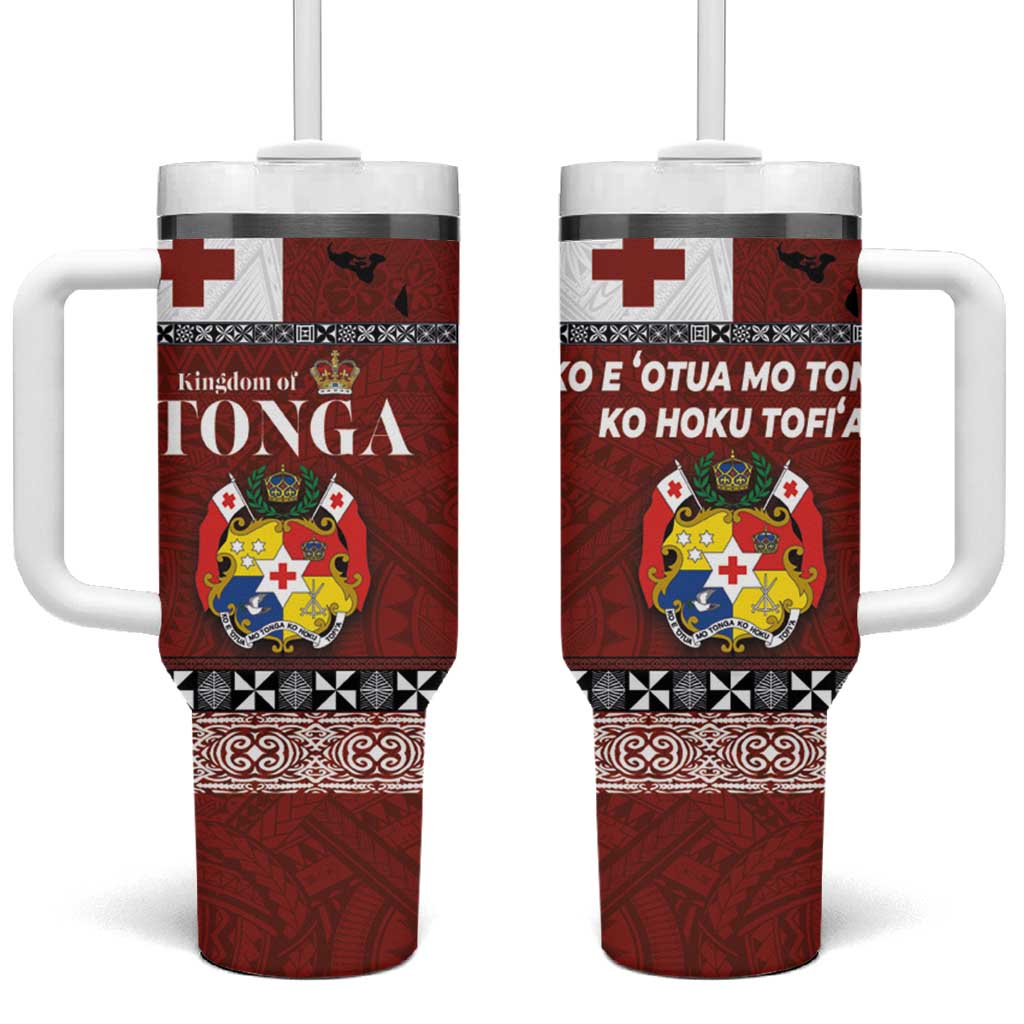 Tongan Culture Tumbler With Handle Ngatu Art Tattoo and Emblem of Tonga LT03 One Size: 40 oz Red - Polynesian Pride