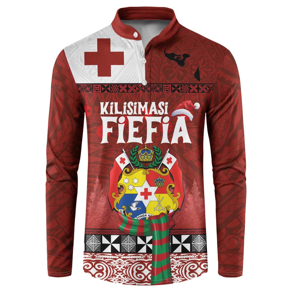 Tongan Christmas Button Sweatshirt Kilisimasi Fiefia with Ngatu Art Tattoo LT03 Red - Polynesian Pride