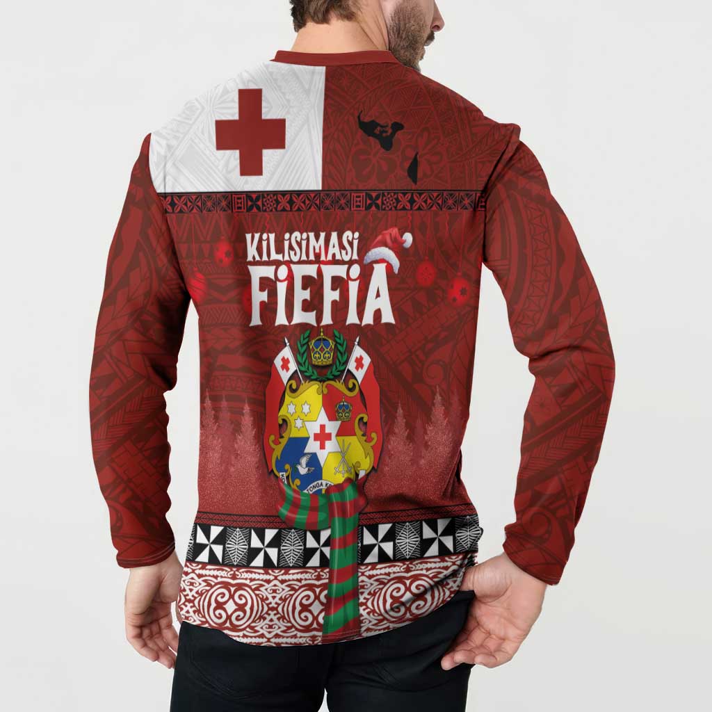 Tongan Christmas Button Sweatshirt Kilisimasi Fiefia with Ngatu Art Tattoo LT03 - Polynesian Pride