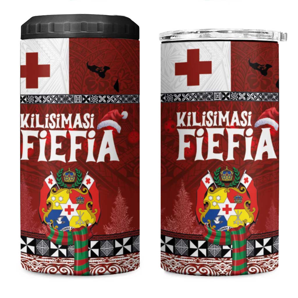 Tongan Christmas 4 in 1 Can Cooler Tumbler Kilisimasi Fiefia with Ngatu Art Tattoo