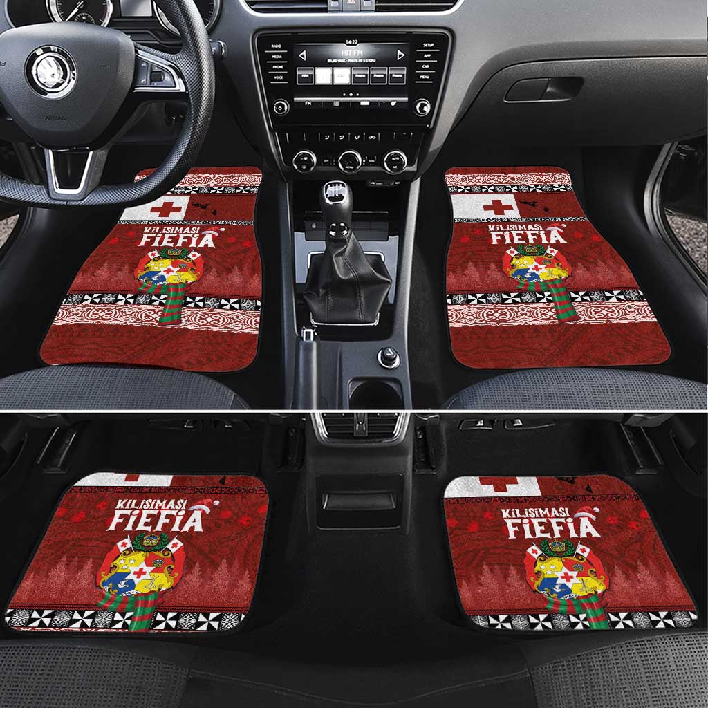 Tongan Christmas Car Mats Kilisimasi Fiefia with Ngatu Art Tattoo LT03 Set 4pcs Red - Polynesian Pride
