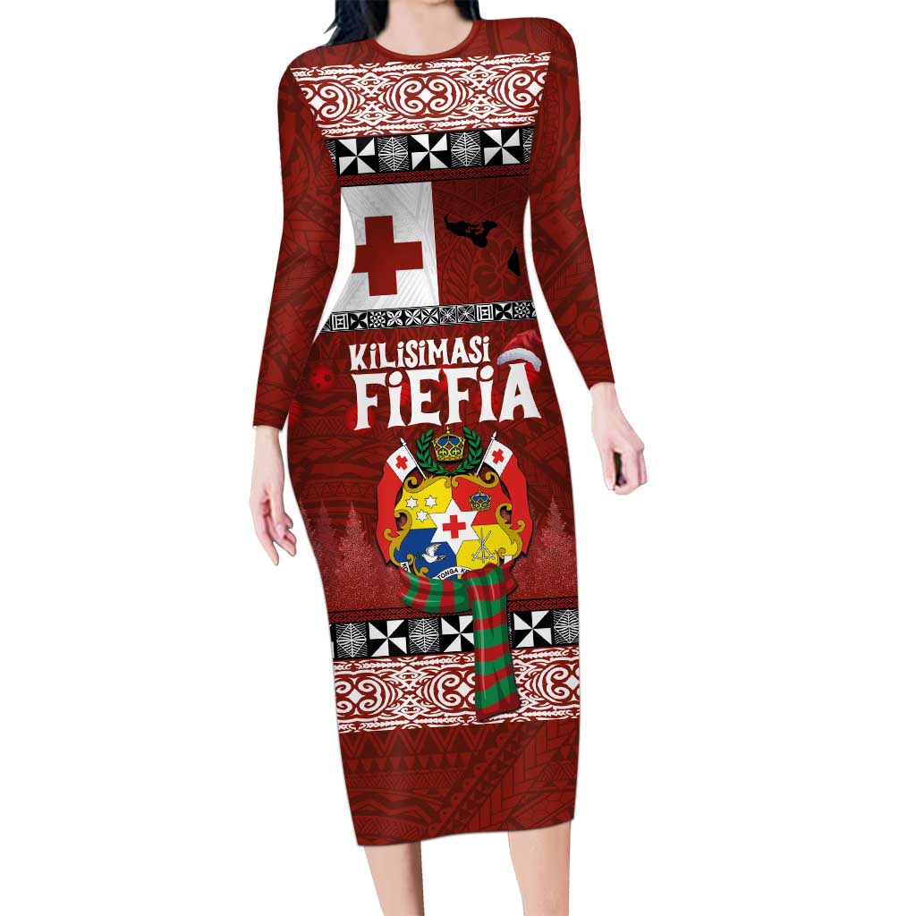 Tongan Christmas Long Sleeve Bodycon Dress Kilisimasi Fiefia with Ngatu Art Tattoo