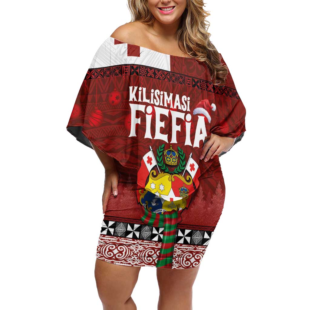 Tongan Christmas Off Shoulder Short Dress Kilisimasi Fiefia with Ngatu Art Tattoo