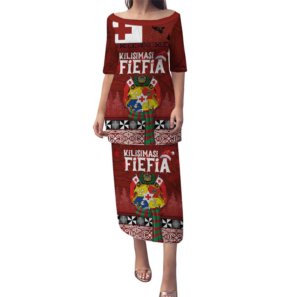 Tongan Christmas Puletasi Kilisimasi Fiefia with Ngatu Art Tattoo LT03 Long Dress Red - Polynesian Pride