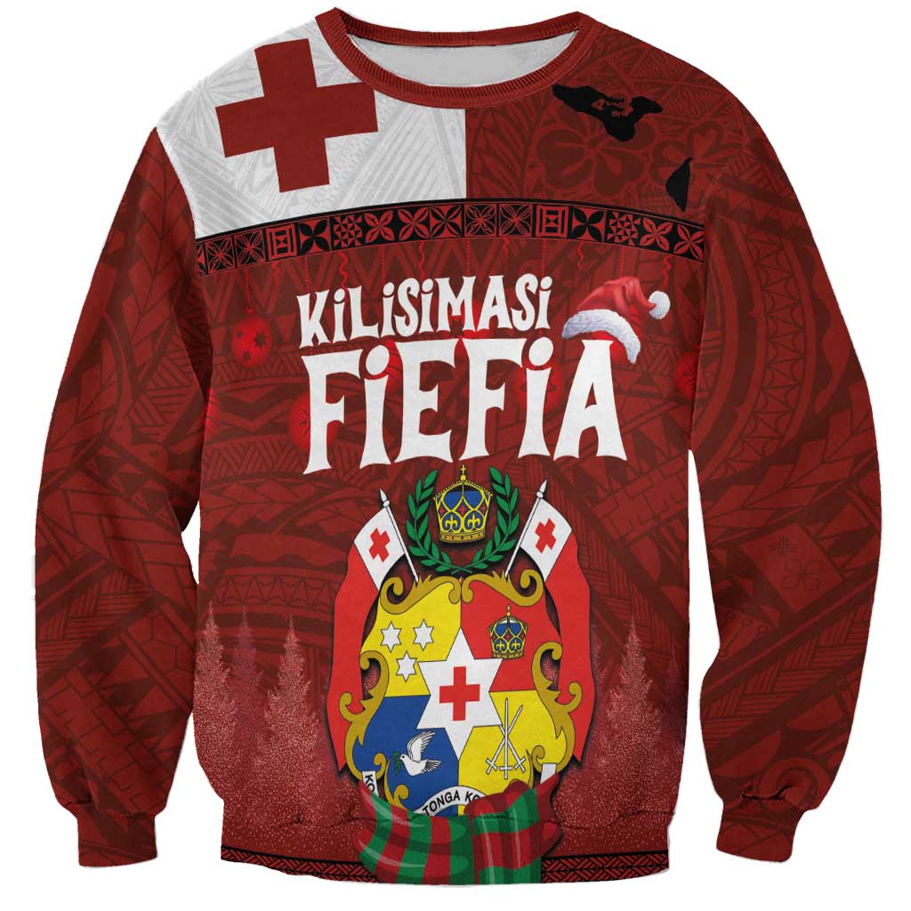 Tongan Christmas Sweatshirt Kilisimasi Fiefia with Ngatu Art Tattoo LT03 Unisex Red - Polynesian Pride