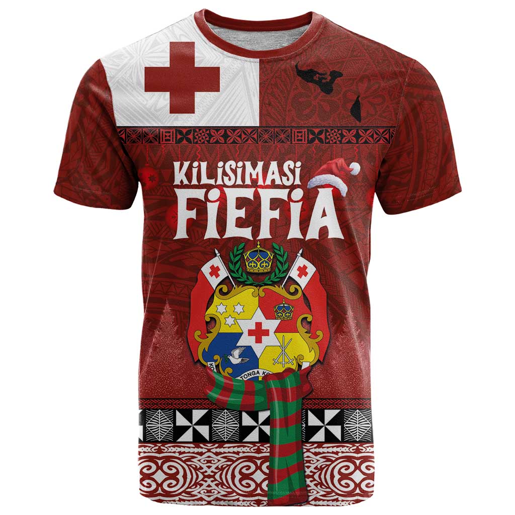 Tongan Christmas T Shirt Kilisimasi Fiefia with Ngatu Art Tattoo LT03 Red - Polynesian Pride