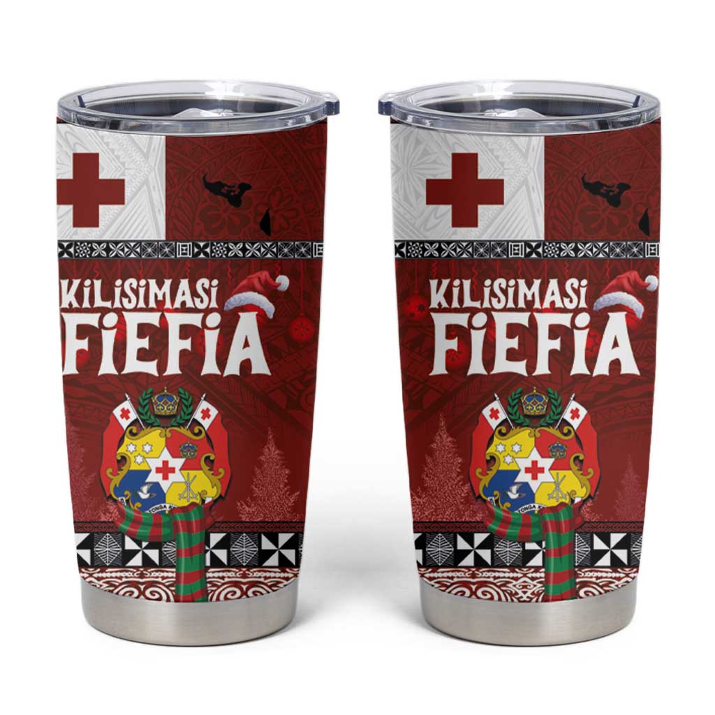 Tongan Christmas Tumbler Cup Kilisimasi Fiefia with Ngatu Art Tattoo LT03 Red - Polynesian Pride