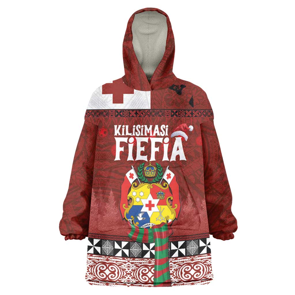 Tongan Christmas Wearable Blanket Hoodie Kilisimasi Fiefia with Ngatu Art Tattoo