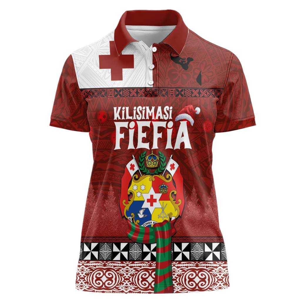 Tongan Christmas Women Polo Shirt Kilisimasi Fiefia with Ngatu Art Tattoo