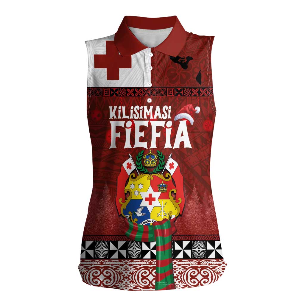 Tongan Christmas Women Sleeveless Polo Shirt Kilisimasi Fiefia with Ngatu Art Tattoo