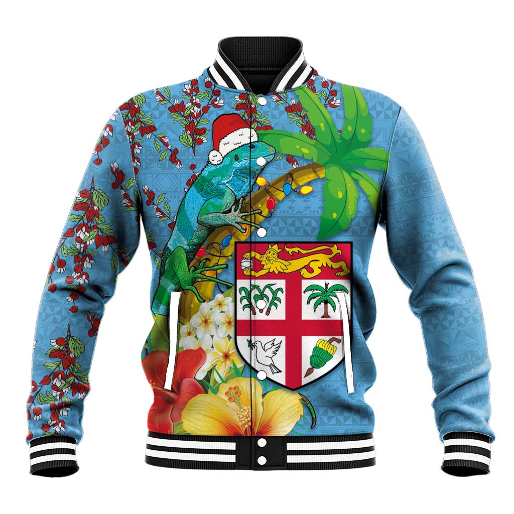 Fijians Iguana Tagimoucia Christmas Baseball Jacket Christmas Palm Tree and Hibiscus